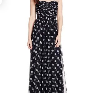 Lauren by Ralph Lauren blue and white formal polka dot floor length dress